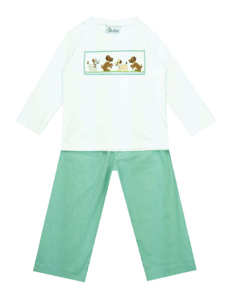 Delaney Smocked Playful Puppies Longall - Kids on King
