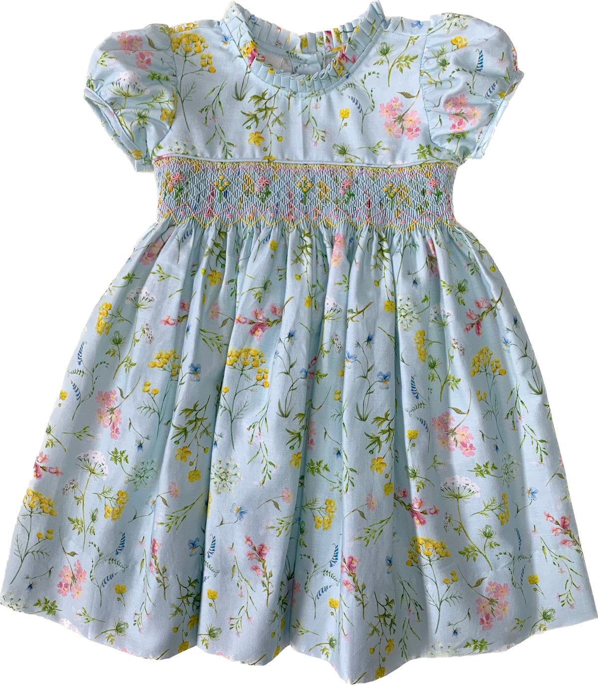 Lulu Bebe Blue Floral Sash Smocked Dress