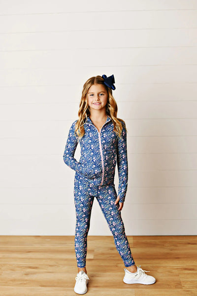 Swoon Active Leggings in Navy Ditsy Floral - Kids on King