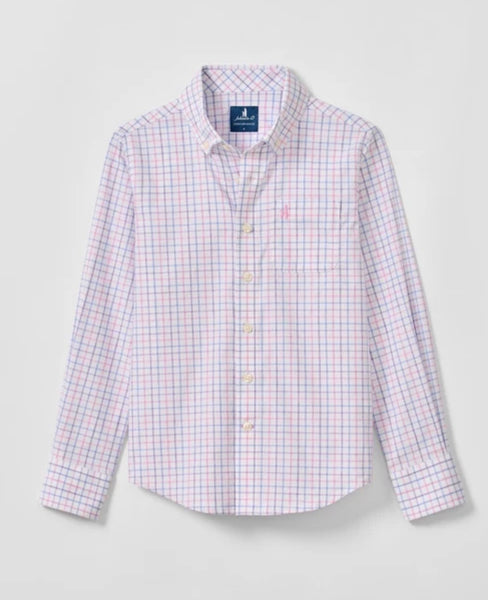 Johnnie- O Performance Button Down Paddock Shirt in Porto Pink - Kids on King