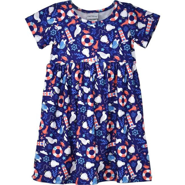 Flap Happy UPF 50+ Laya Short Sleeve Tee Dress in SeaGull Shores - Kids on King
