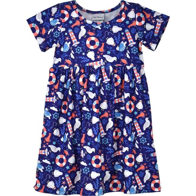 Flap Happy UPF 50+ Laya Short Sleeve Tee Dress in SeaGull Shores - Kids on King