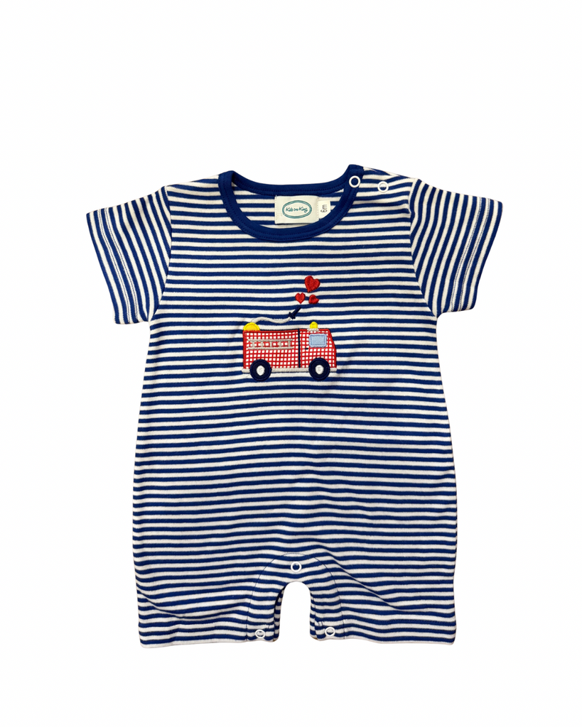 Kids on King Fire Truck + Hearts Romper - Kids on King
