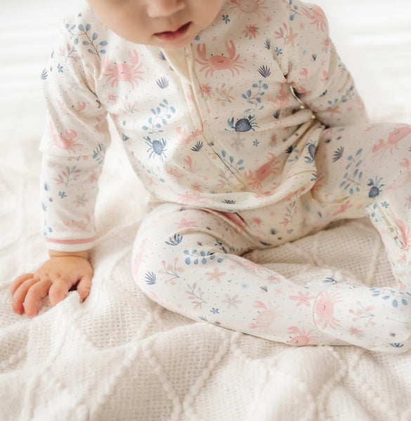Magnolia Baby Crabby Cove Zip Footie in Dusty Rose - Kids on King