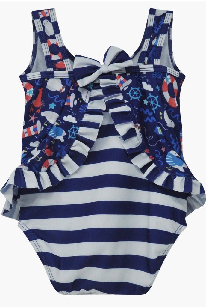 Flap Happy UPF 50+ Stella Infant Ruffle Swimsuit in Seagull Shores - Kids on King