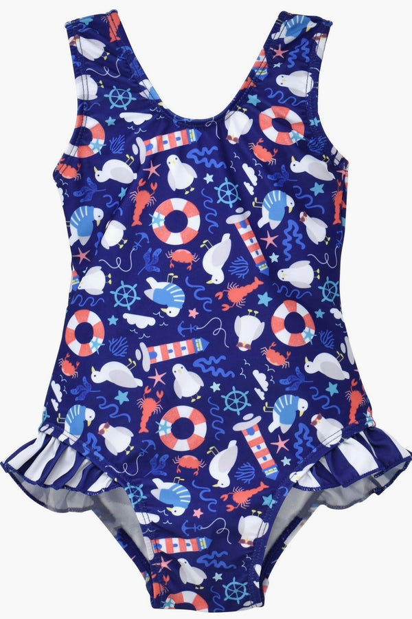 Flap Happy UPF 50+ Delaney Hip Ruffle Swimsuit in Seagull Shores - Kids on King