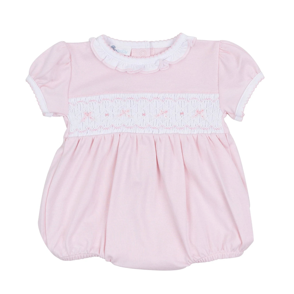 Magnolia Baby Smocked Short Sleeve Bubble in Amelia's Classic - Kids on King