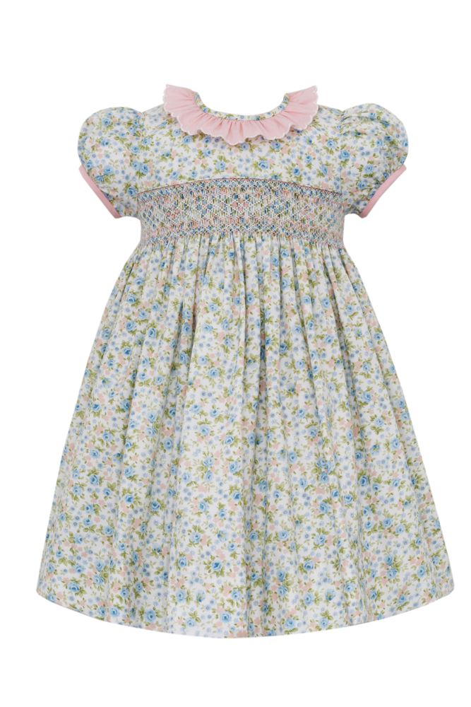 Anavini Pink & Blue Floral Smocked Dress Kids on King Anavini Pink & Blue Floral Smocked Dress Kids on King