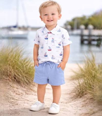 Angel Dear Bubbly Sailboats Polo with Casual Short - Kids on King