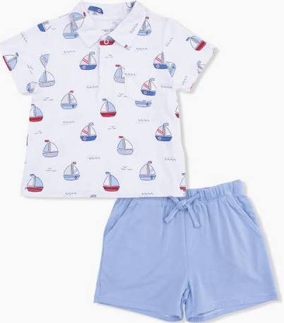 Angel Dear Bubbly Sailboats Polo with Casual Short - Kids on King