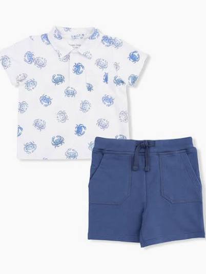 Angel Dear Blue Crab Polo With Casual Shorts Set - Kids on King