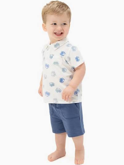 Angel Dear Blue Crab Polo With Casual Shorts Set - Kids on King