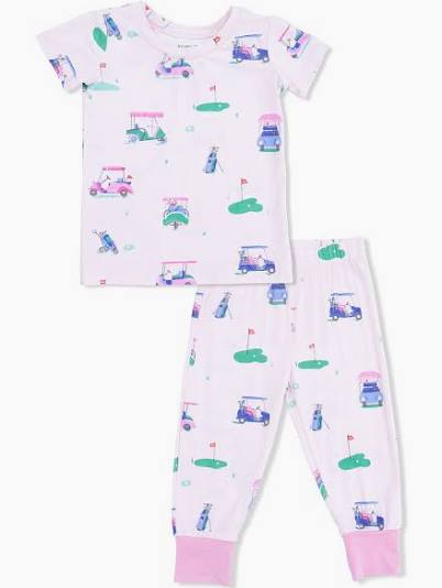 Angel Dear Short Sleeve Loungewear Set in Pink Golf Cart - Kids on King