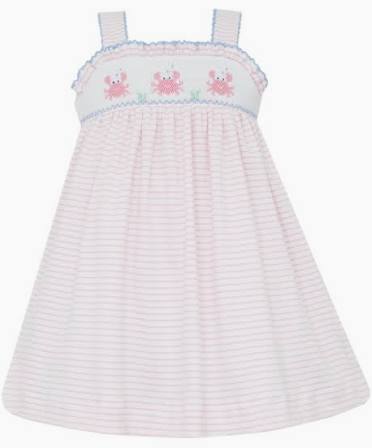 bebe black white striped dress Petit Bebe Girl's Pink Stripe Dress with Crab Smocking
