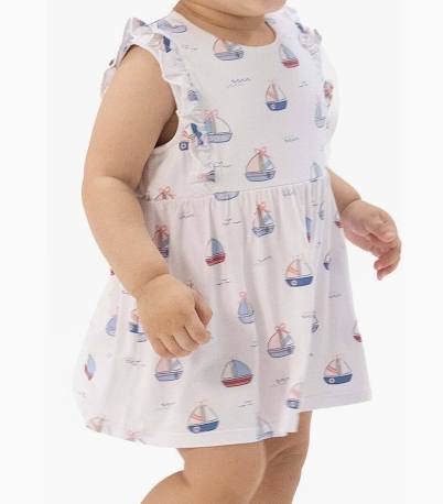 Angel Dear Pink Sailboat Ruffle Bodysuit Dress - Kids on King