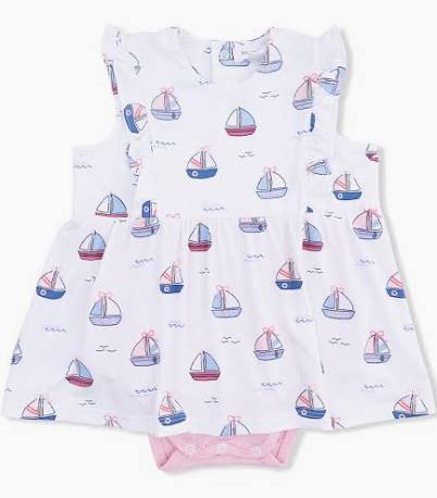 Angel Dear Pink Sailboat Ruffle Bodysuit Dress - Kids on King