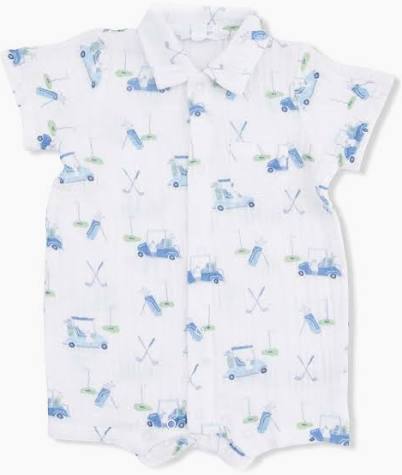 Angel Dear Baby Boy Polo Shortie in Golf Print - Kids on King