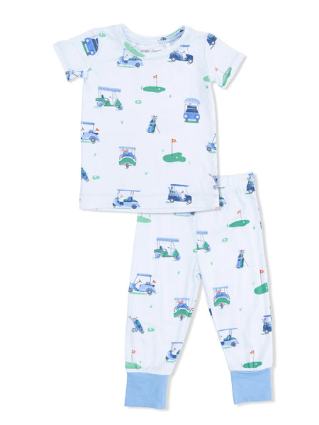 Angel Dear Short Sleeve Loungewear Set in Blue Golf Cart - Kids on King