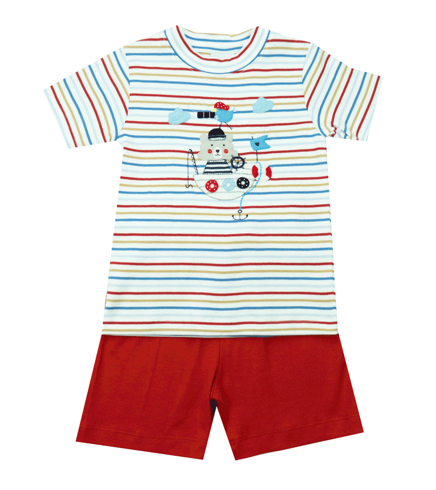 Squiggles by Charlie Sailing Bear Appliqué Shorts Set - Kids on King