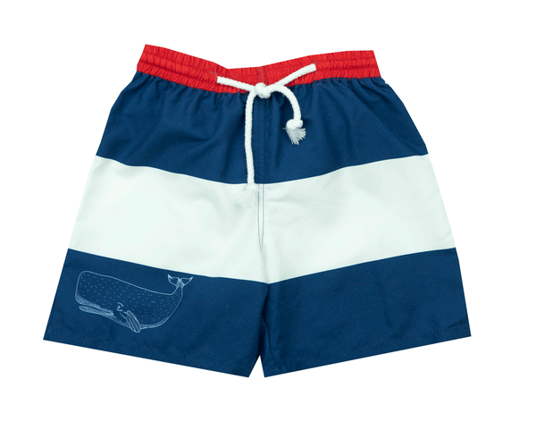 Vive La Fete Navy and White Striped Swim Shorts - Kids on King