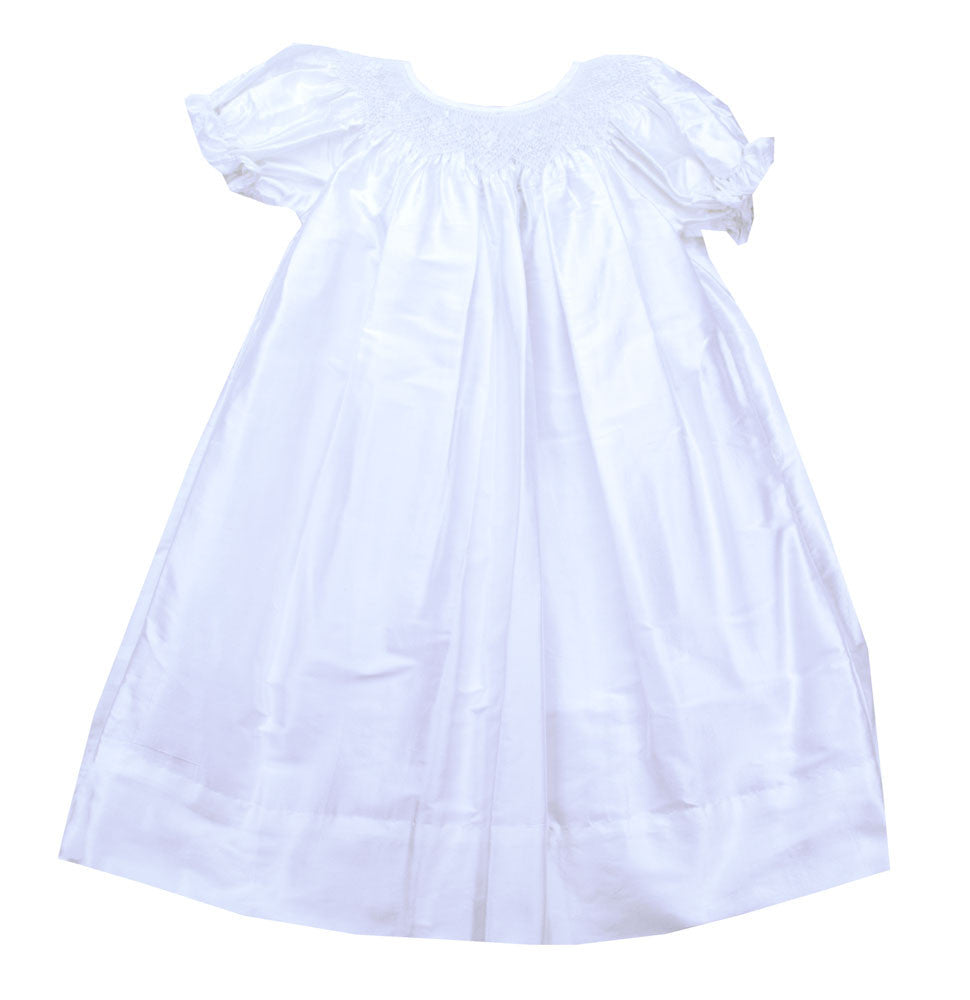 Le' Za Me White Silk Smocked Bishop Dress - Kids on King