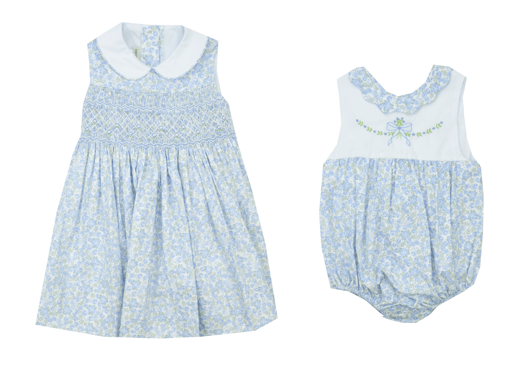 Marco & Lizzy Blue Flowers Embroidered Bubble - Kids on King