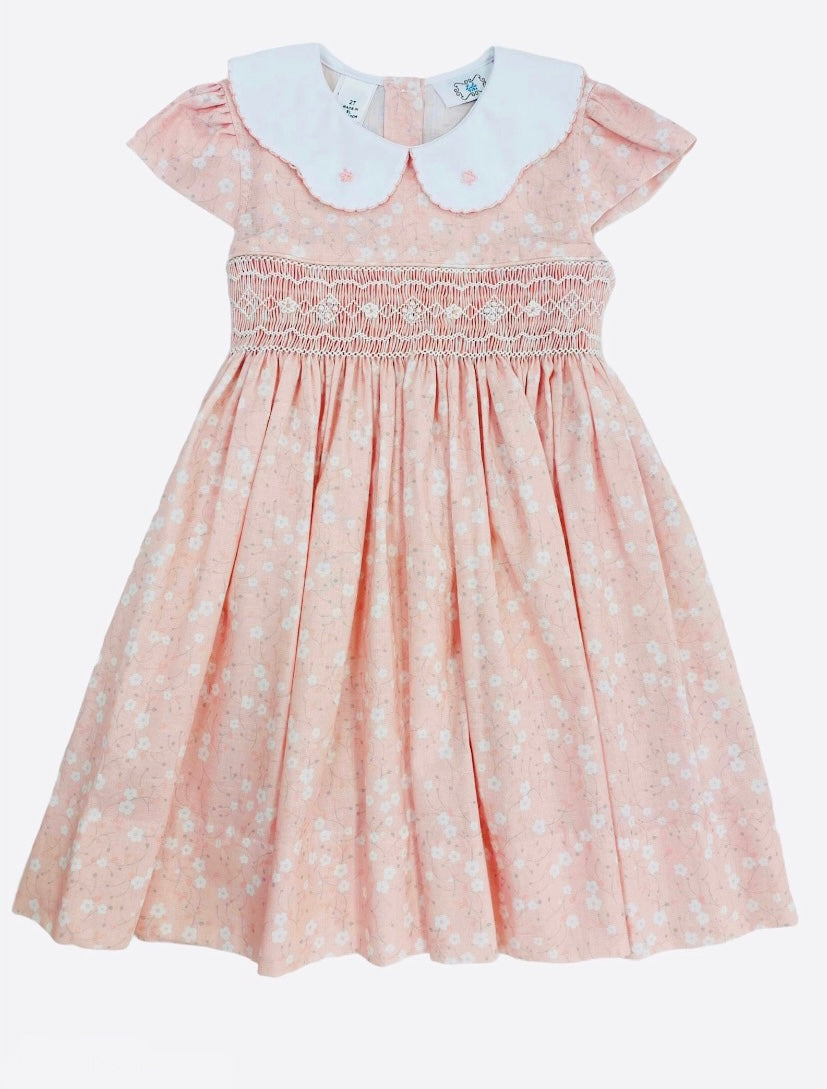 Lulu Bebe Blush Floral Smocked Tie Back Dress