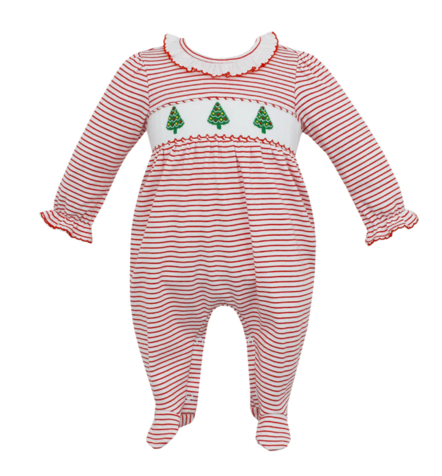 Petit Bebe Smocked Knit Ruffle Christmas Footie Petit Bebe Smocked Knit Ruffle Christmas Footie