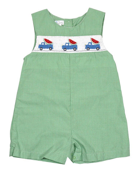 Petit Ami Gingham Smocked Watermelon Truck Shortall – Kids on King